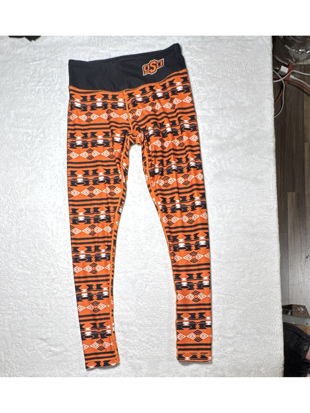 Orange/black OSU Oklahoma State Aztec Geometric High Rise Ankle Leggings Yoga S